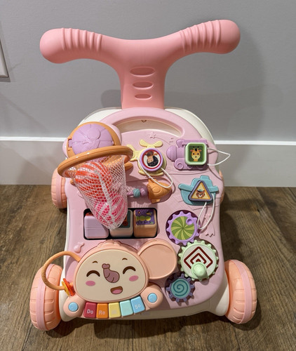 Pink white baby push walker - pink,